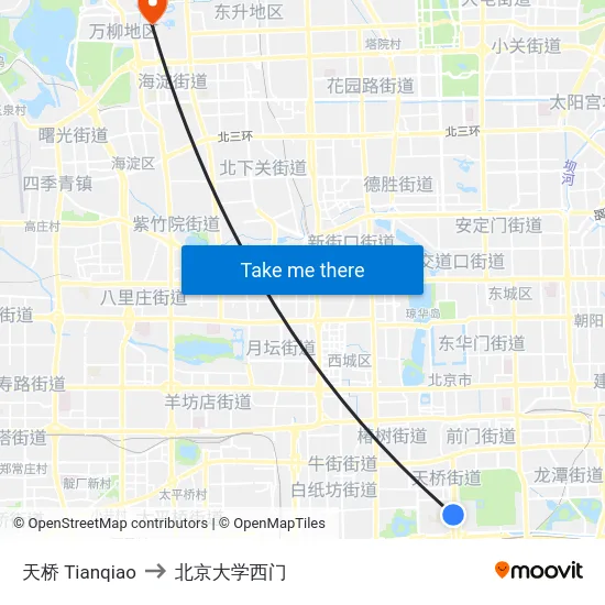 天桥 Tianqiao to 北京大学西门 map