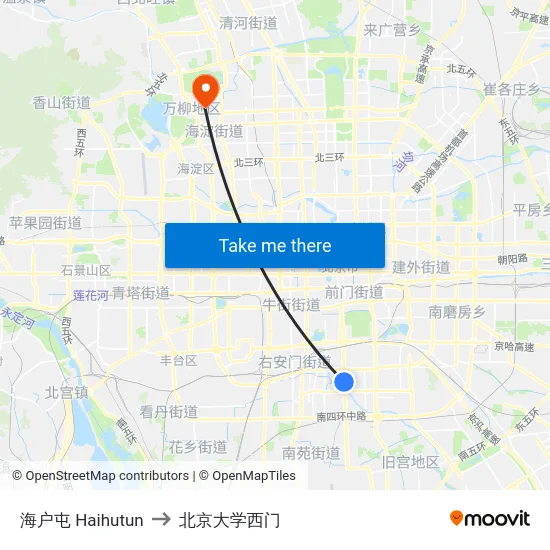 海户屯 Haihutun to 北京大学西门 map