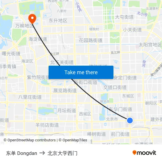 东单 Dongdan to 北京大学西门 map