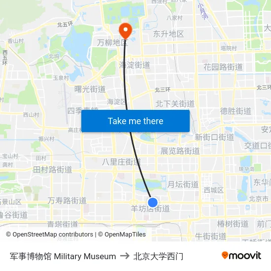 军事博物馆 Military Museum to 北京大学西门 map