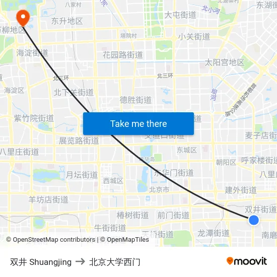 双井 Shuangjing to 北京大学西门 map