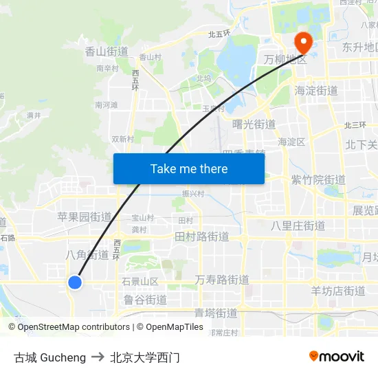 古城 Gucheng to 北京大学西门 map