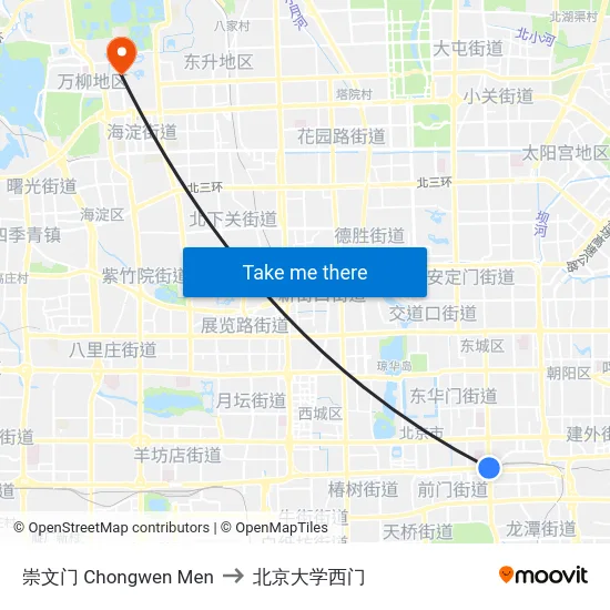 崇文门  Chongwen Men to 北京大学西门 map