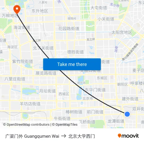 广渠门外 Guangqumen Wai to 北京大学西门 map