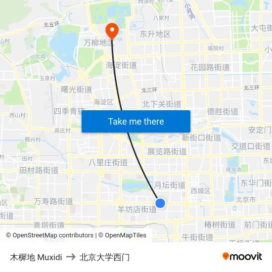 木樨地  Muxidi to 北京大学西门 map