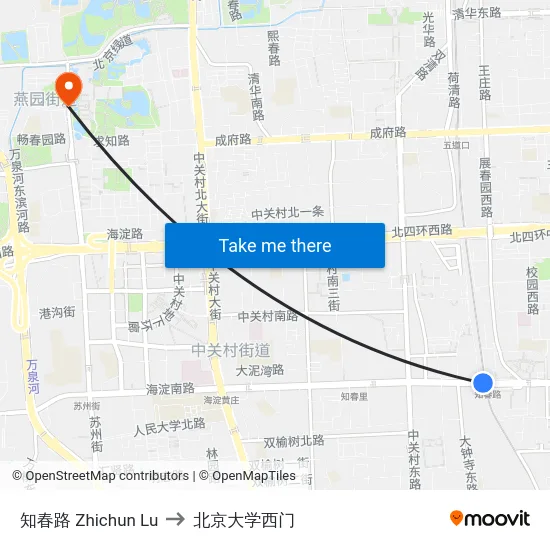 知春路 Zhichun Lu to 北京大学西门 map