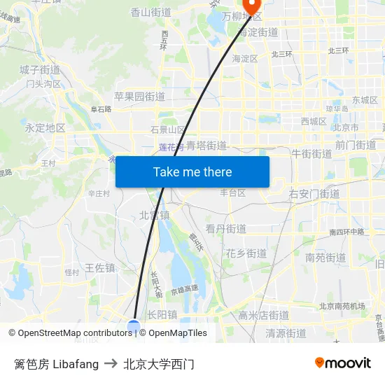 篱笆房 Libafang to 北京大学西门 map