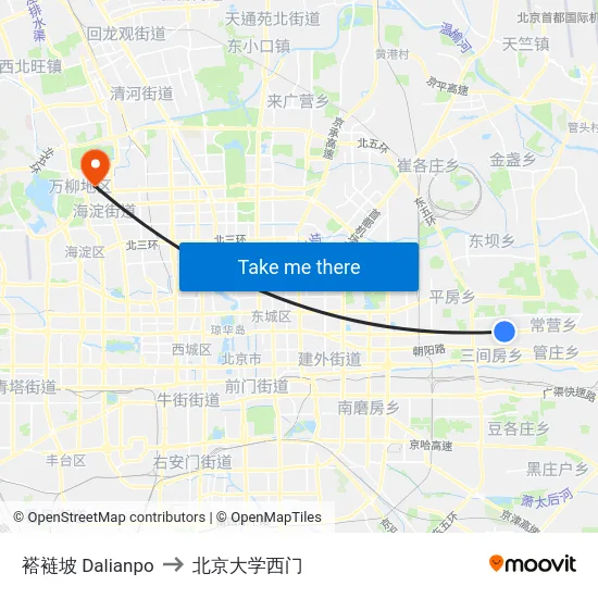 褡裢坡 Dalianpo to 北京大学西门 map