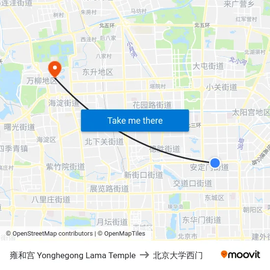 雍和宫 Yonghegong Lama Temple to 北京大学西门 map