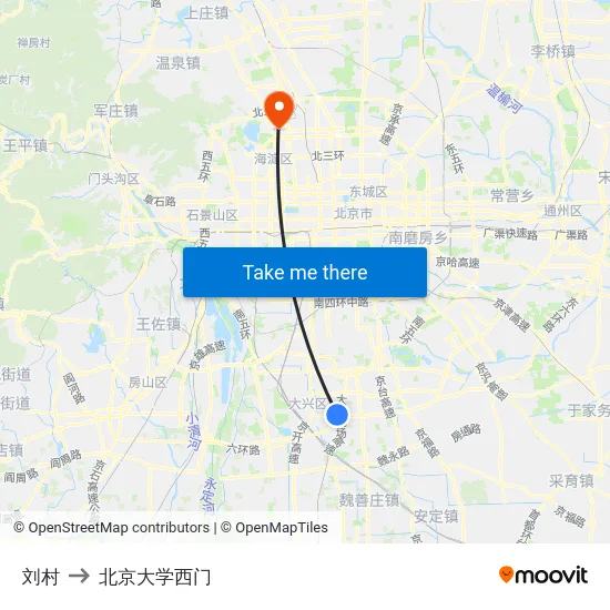 刘村 to 北京大学西门 map