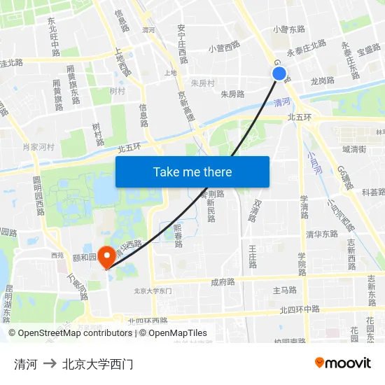 清河 to 北京大学西门 map