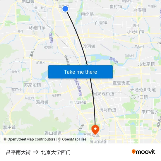 昌平南大街 to 北京大学西门 map