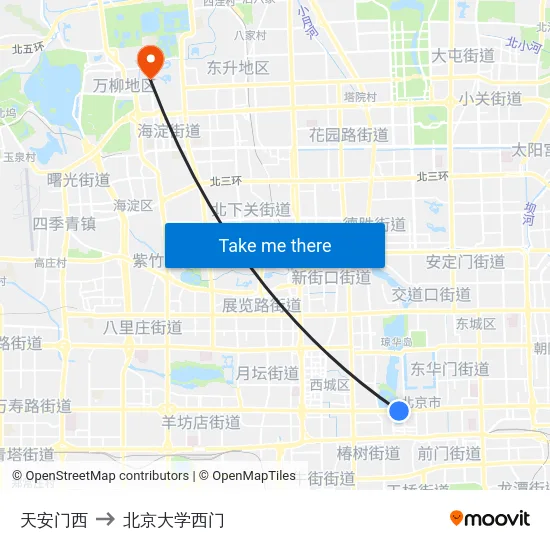 天安门西 to 北京大学西门 map