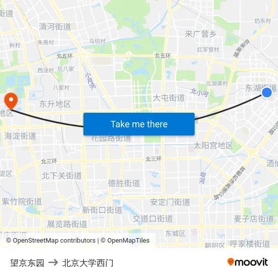 望京东园 to 北京大学西门 map