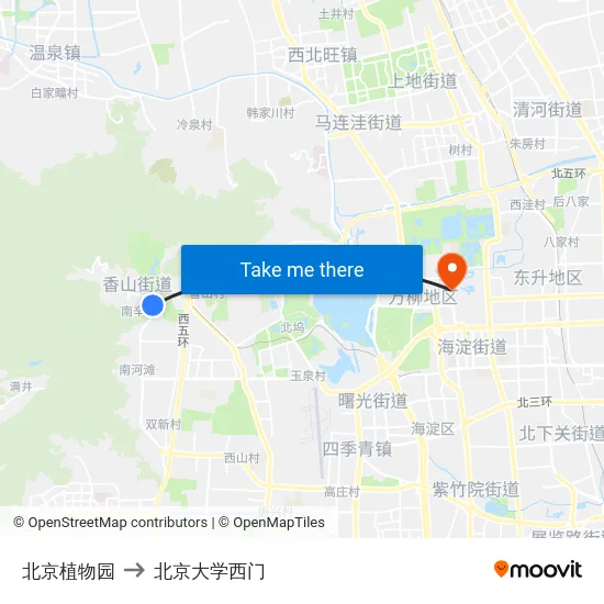 北京植物园 to 北京大学西门 map