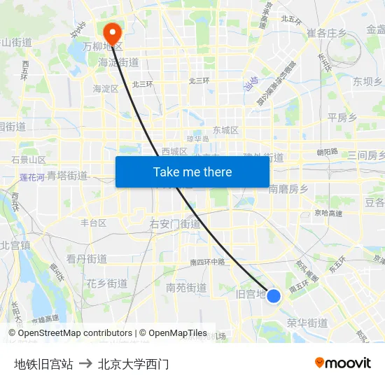 地铁旧宫站 to 北京大学西门 map