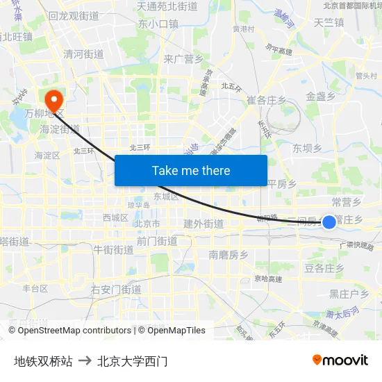 地铁双桥站 to 北京大学西门 map
