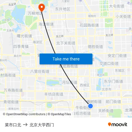 菜市口北 to 北京大学西门 map