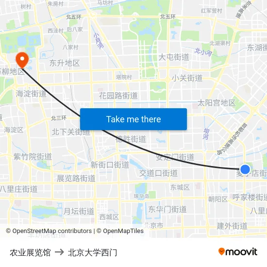 农业展览馆 to 北京大学西门 map