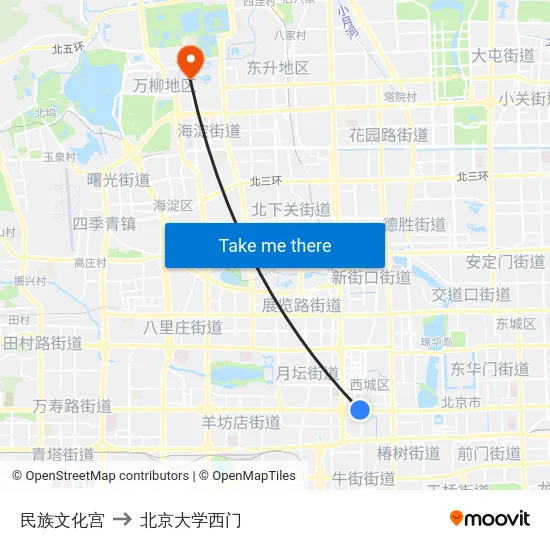 民族文化宫 to 北京大学西门 map
