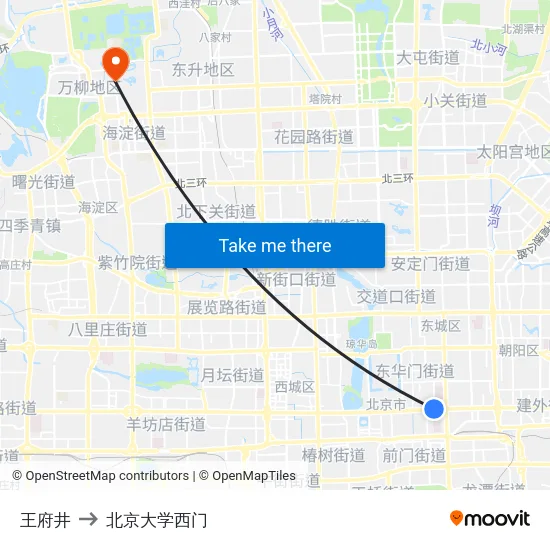 王府井 to 北京大学西门 map
