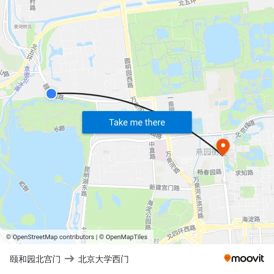 颐和园北宫门 to 北京大学西门 map