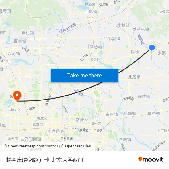 赵各庄(赵湘路) to 北京大学西门 map