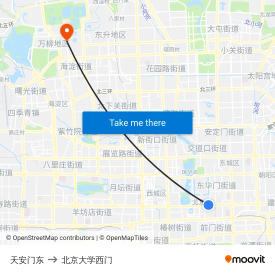 天安门东 to 北京大学西门 map