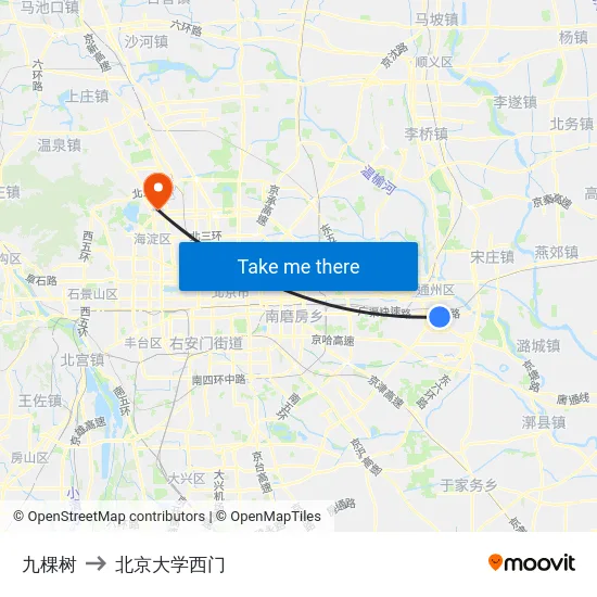 九棵树 to 北京大学西门 map