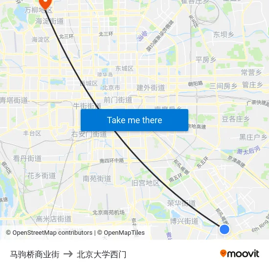 马驹桥商业街 to 北京大学西门 map