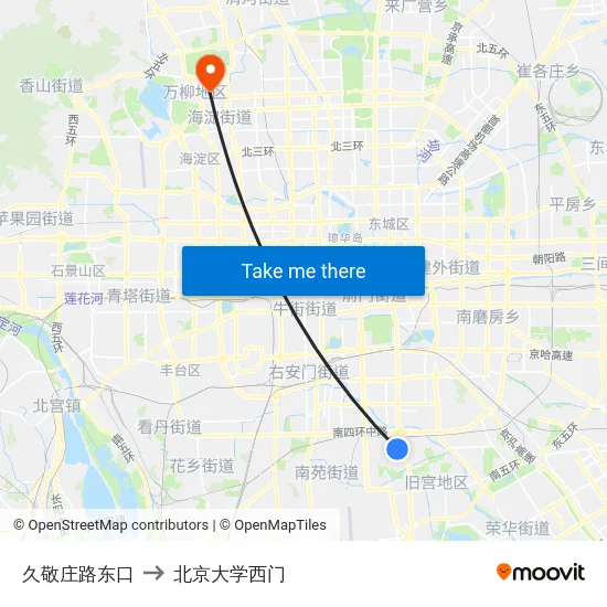 久敬庄路东口 to 北京大学西门 map