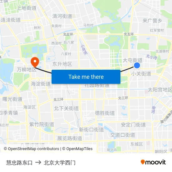 慧忠路东口 to 北京大学西门 map
