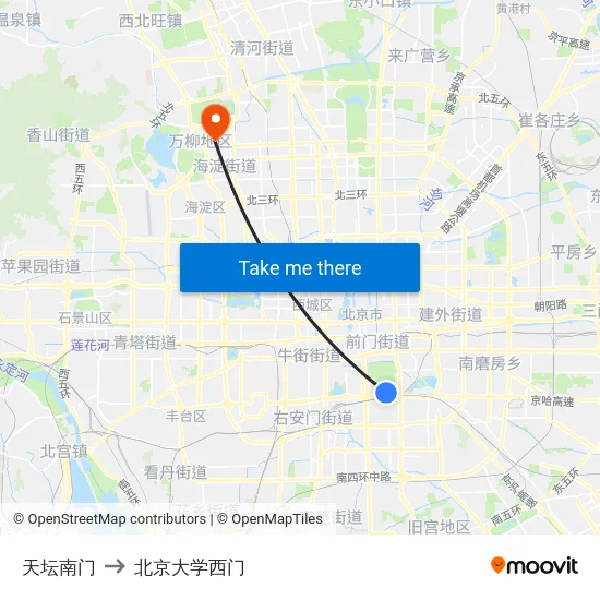 天坛南门 to 北京大学西门 map