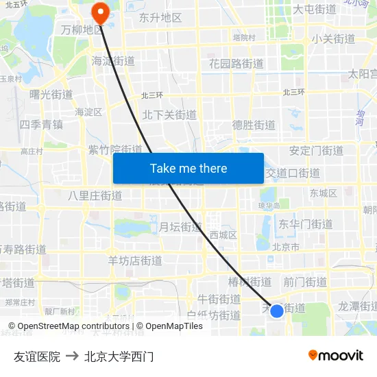 友谊医院 to 北京大学西门 map