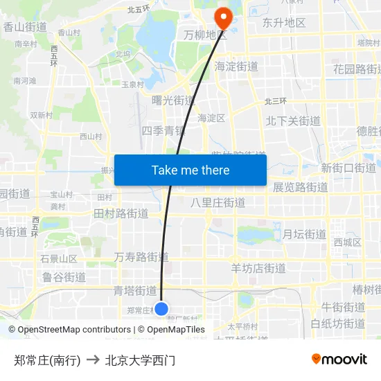 郑常庄(南行) to 北京大学西门 map