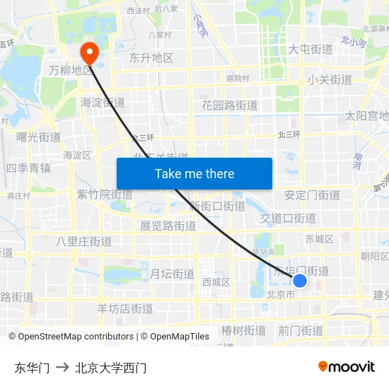东华门 to 北京大学西门 map