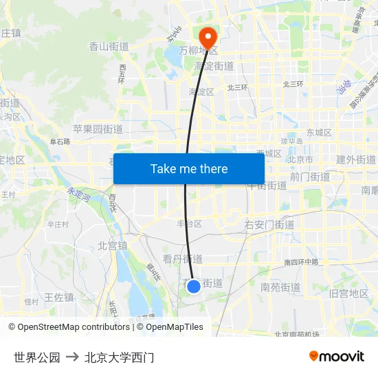 世界公园 to 北京大学西门 map