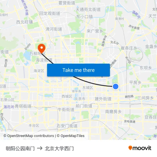 朝阳公园南门 to 北京大学西门 map