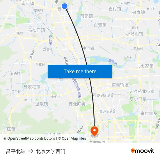 昌平北站 to 北京大学西门 map