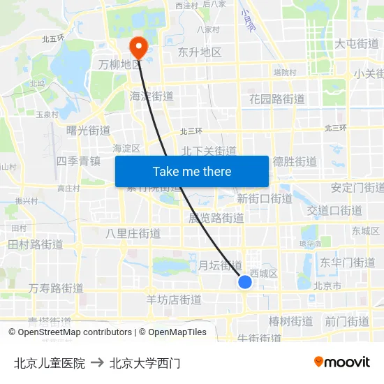 北京儿童医院 to 北京大学西门 map