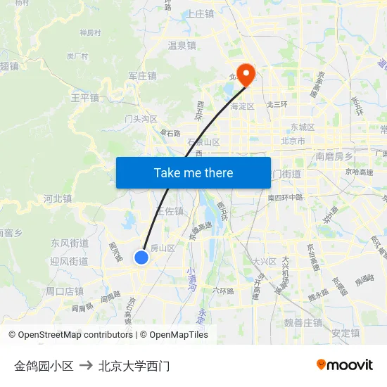 金鸽园小区 to 北京大学西门 map