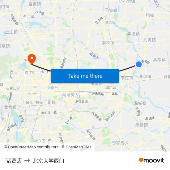 诸葛店 to 北京大学西门 map