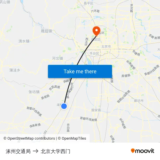 涿州交通局 to 北京大学西门 map