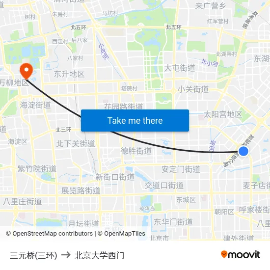 三元桥(三环) to 北京大学西门 map
