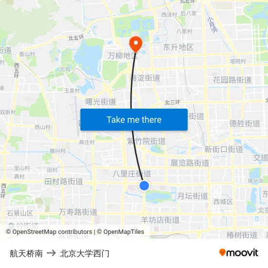 航天桥南 to 北京大学西门 map