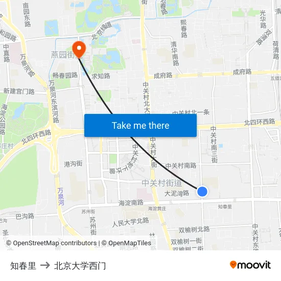 知春里 to 北京大学西门 map