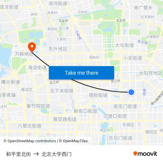 和平里北街 to 北京大学西门 map