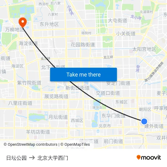 日坛公园 to 北京大学西门 map