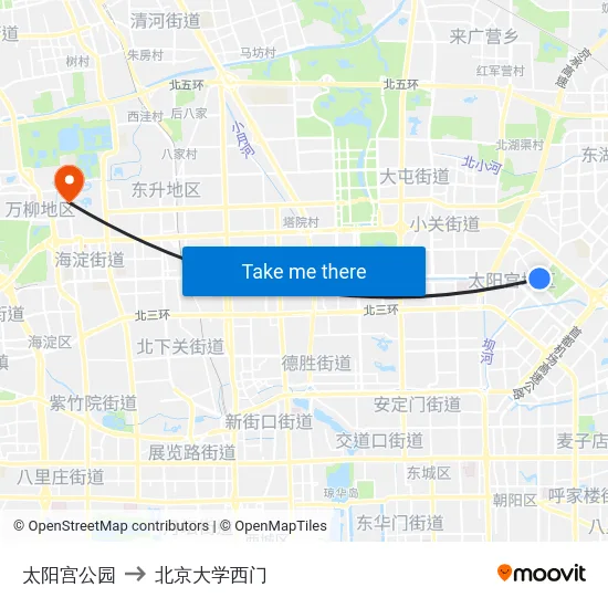 太阳宫公园 to 北京大学西门 map