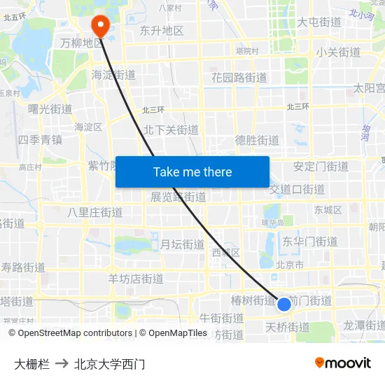 大栅栏 to 北京大学西门 map